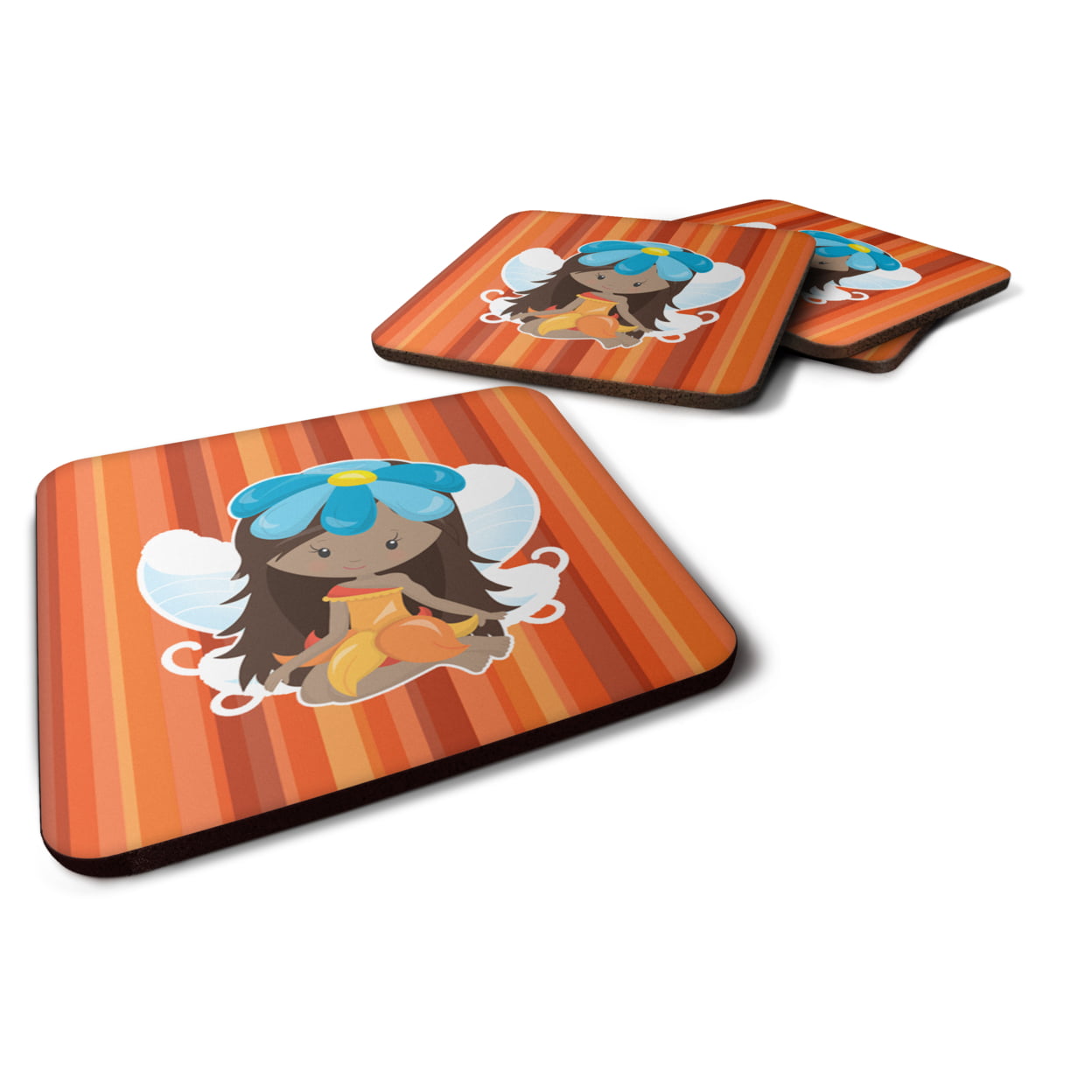 Fairy Orange Stripes Foam Coasters - Set of 4