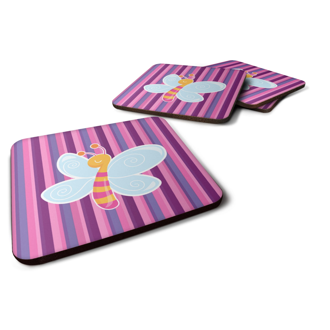 Dragonfly in Pink Stripes Foam Coasters - Set of 4