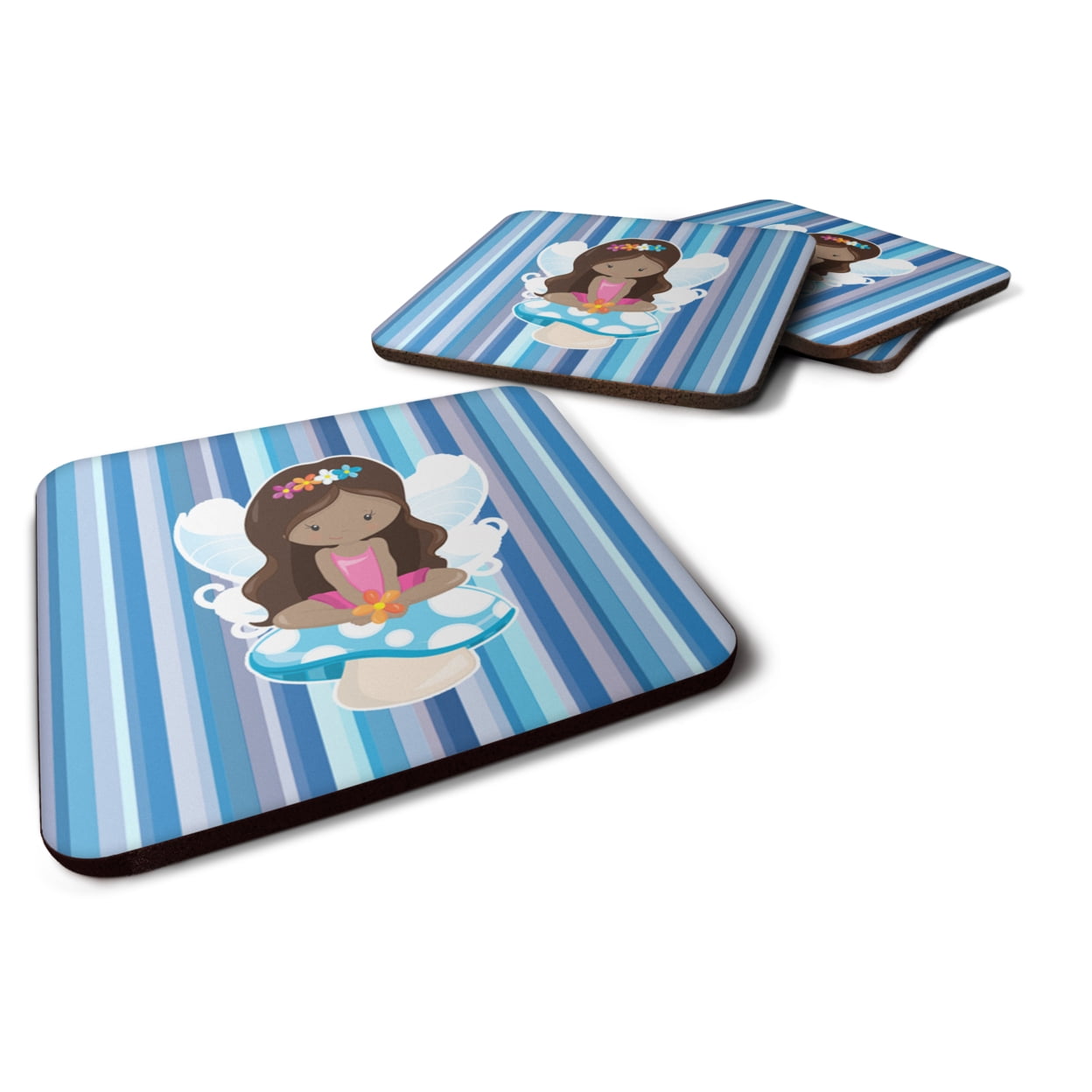 Fairy Blue Stripes Foam Coasters - Set of 4