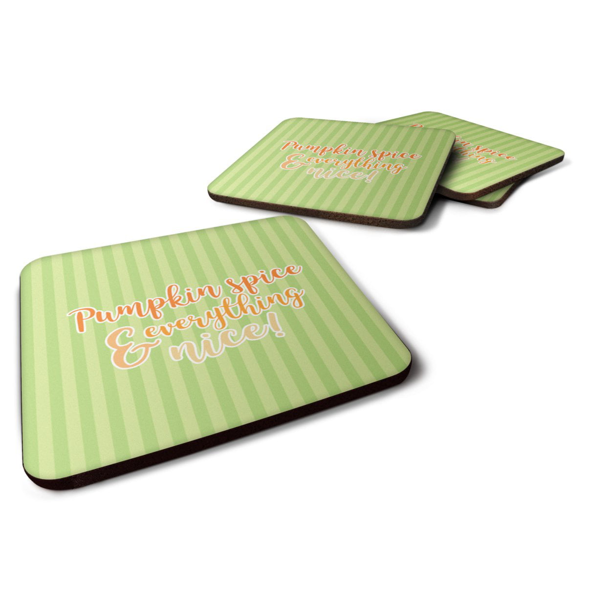 Fall Pumpkin Spice Green Stripe Foam Coasters - Set of 4