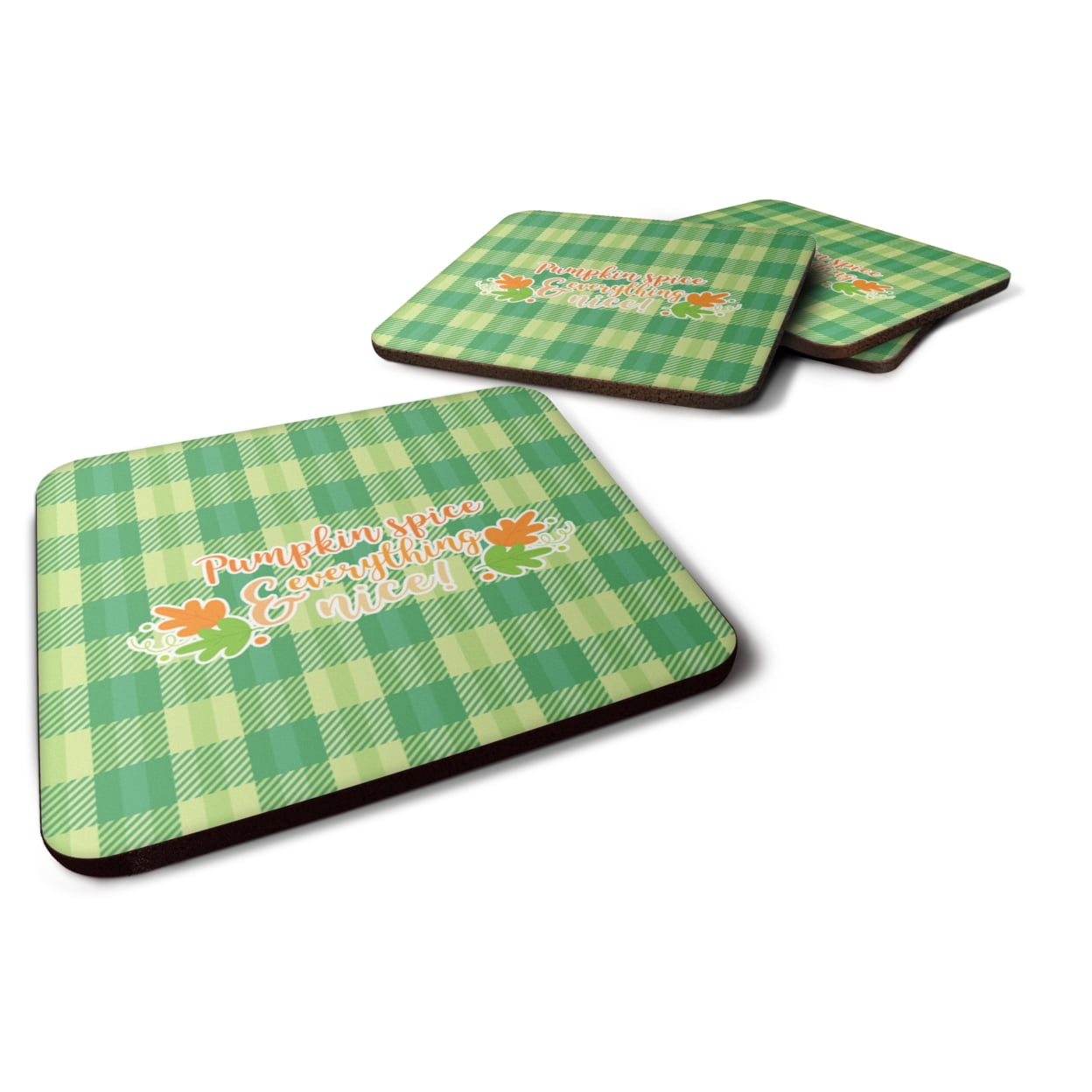 Fall Pumpkin Spice Gingham Foam Coasters - Set of 4