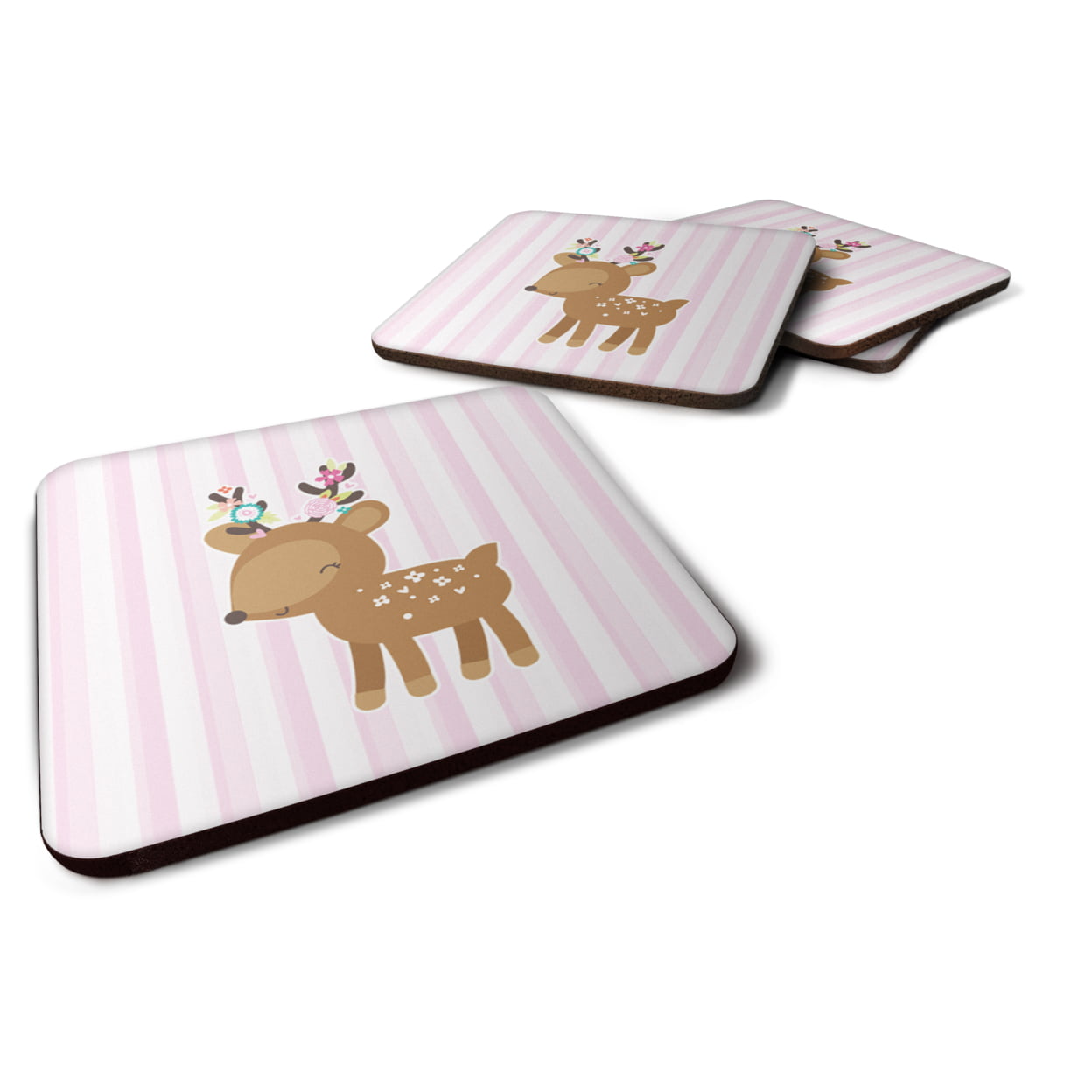 Deer in Pink Stripes Foam Coasters - Set of 4
