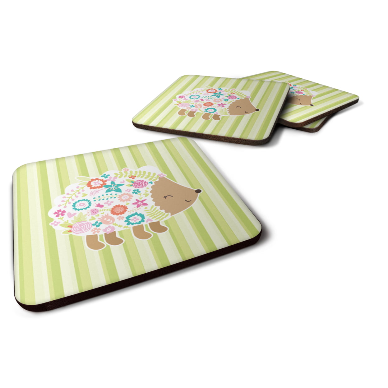 Flowered Hedgehog Foam Coasters - Set of 4
