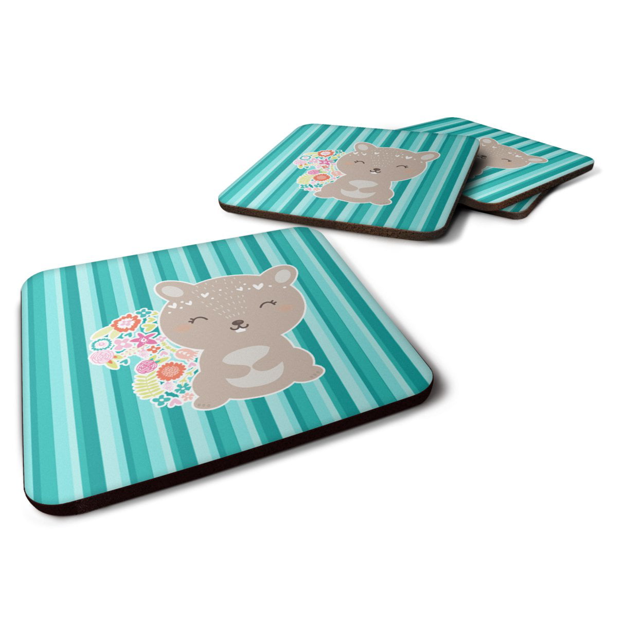 Flowered Squirrel Foam Coasters - Set of 4