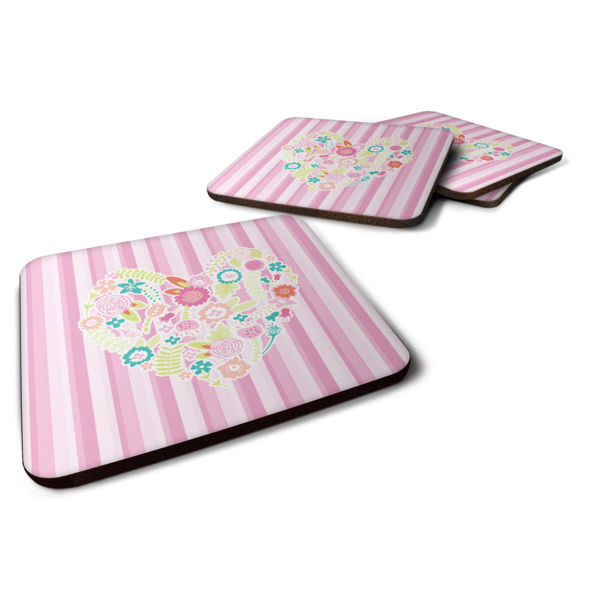 Flowered Heart Foam Coasters - Set of 4