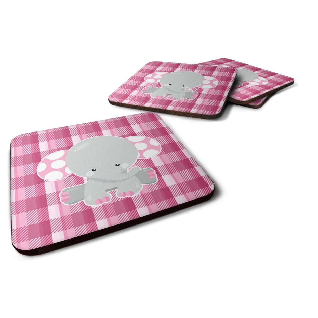 Elephant Pink Gingham Foam Coasters - Set of 4