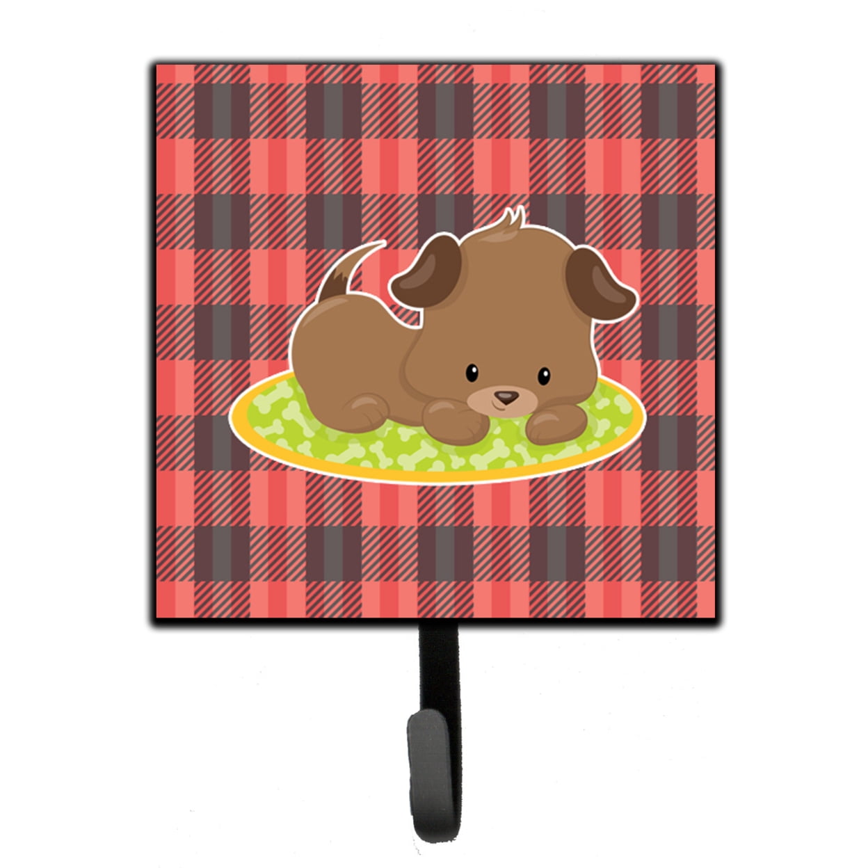 Puppy on Black Red Gingham Leash or Key Holder