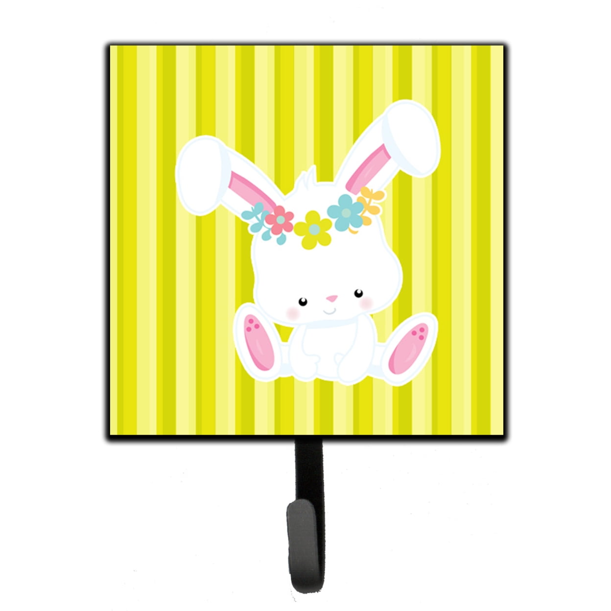 Easter White Rabbit With Flowers Leash or Key Holder
