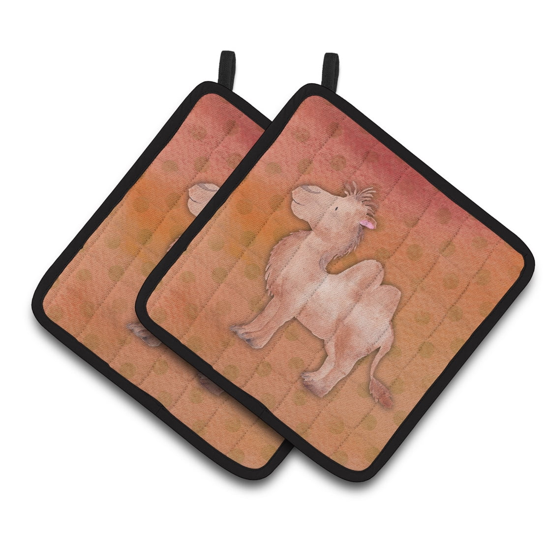 Polkadot Camel Watercolor Pair of Pot Holders