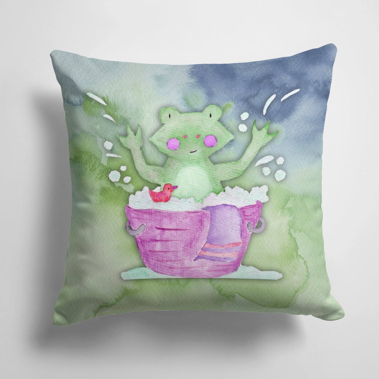 Frog Bathing Watercolor Fabric Decorative Pillow