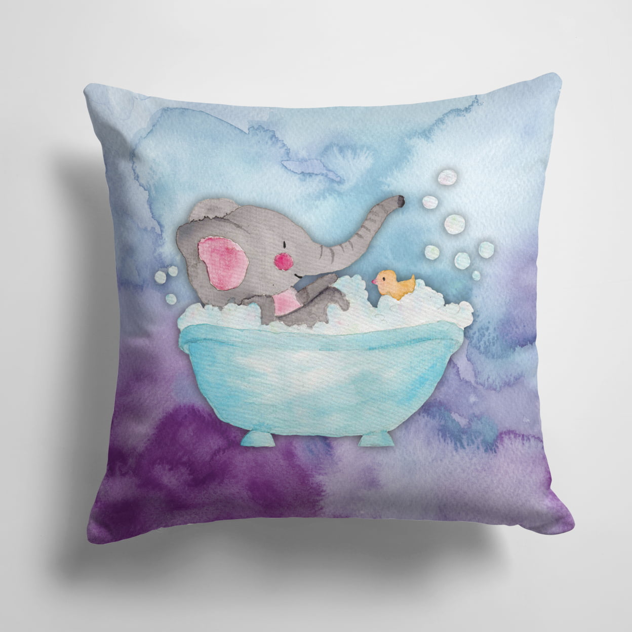Elephant Bathing Watercolor Fabric Decorative Pillow