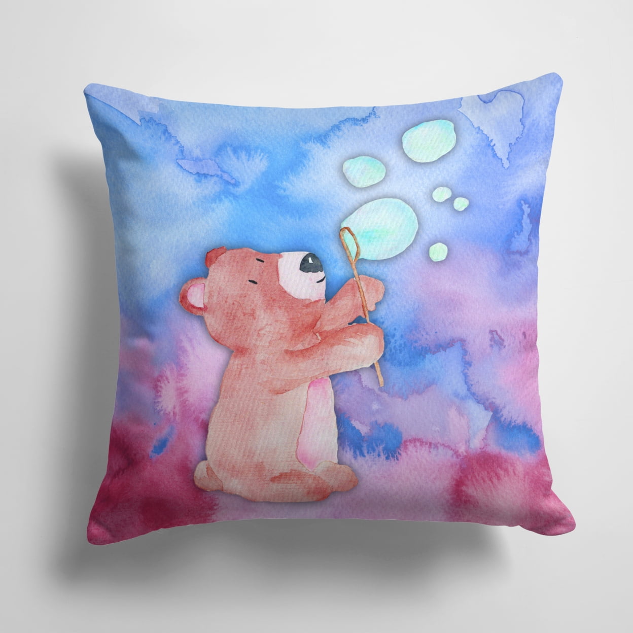 Bear & Bubbles Watercolor Fabric Decorative Pillow