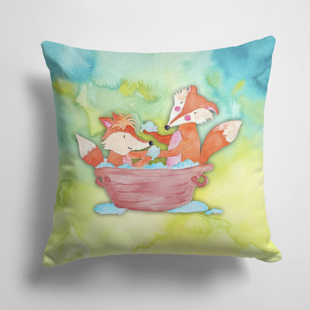 Foxes Bathing Watercolor Fabric Decorative Pillow