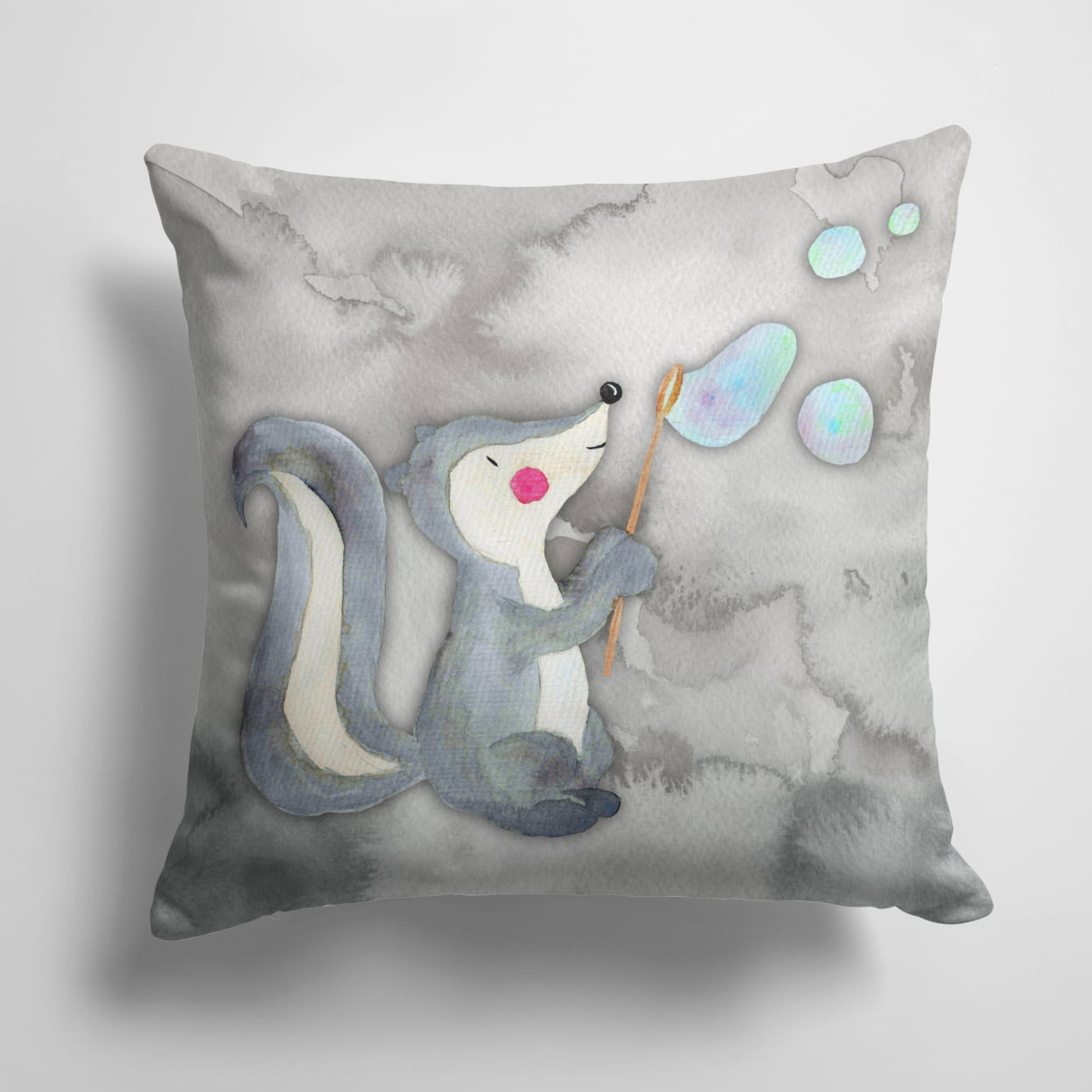 Skunk & Bubbles Watercolor Fabric Decorative Pillow