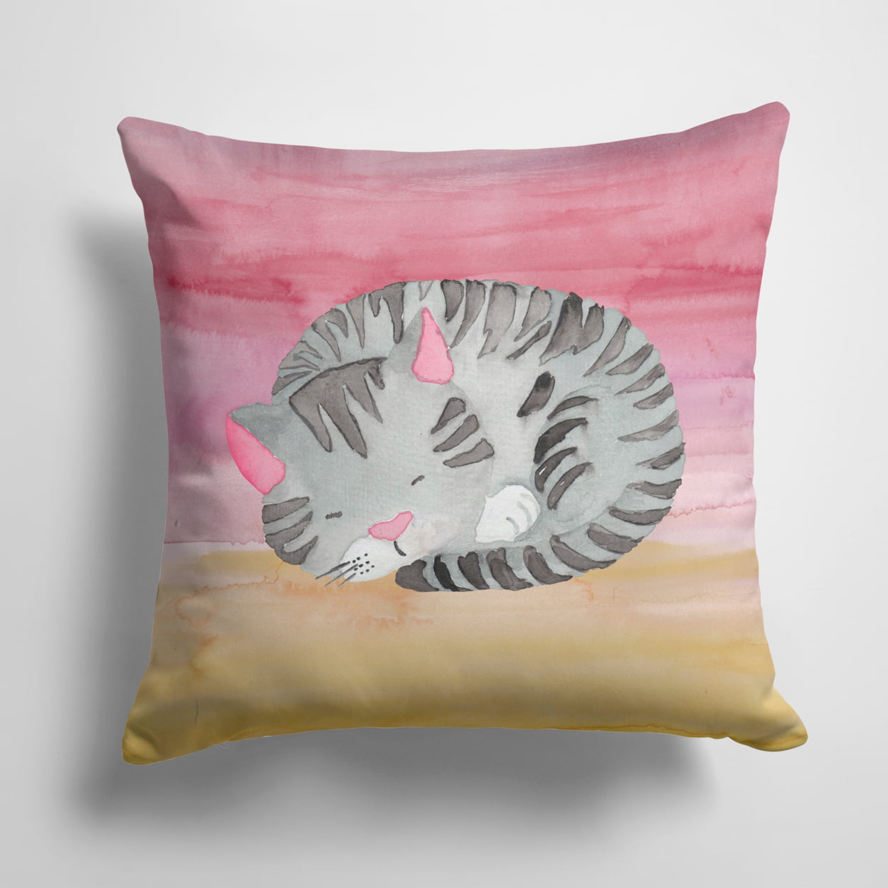 Sleeping Grey Cat Watercolor Fabric Decorative Pillow