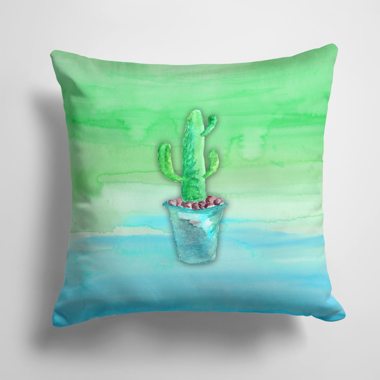 Cactus Teal & Green Watercolor Fabric Decorative Pillow