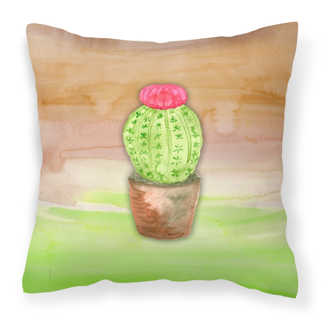 Cactus Green & Brown Watercolor Fabric Decorative Pillow