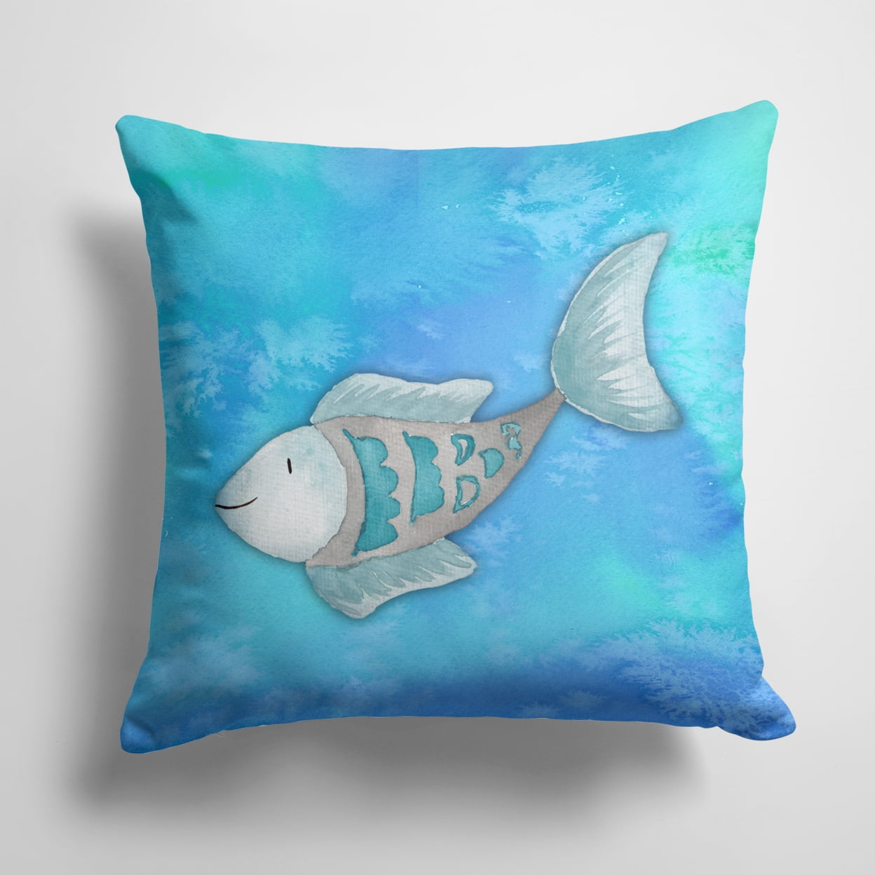 Blue Fish Watercolor Fabric Decorative Pillow
