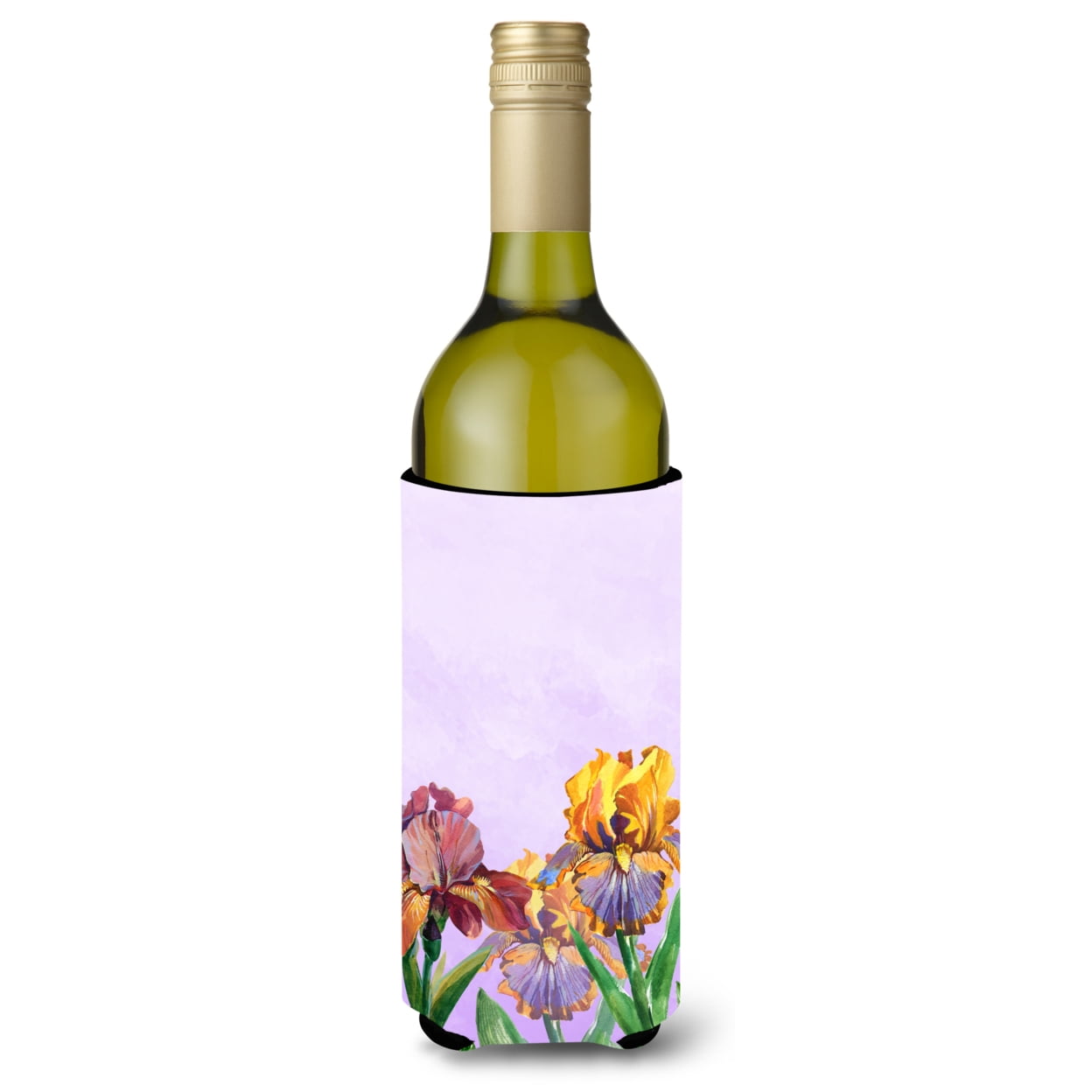 Purple & Yellow Iris Wine Bottle Beverge Insulator Hugger