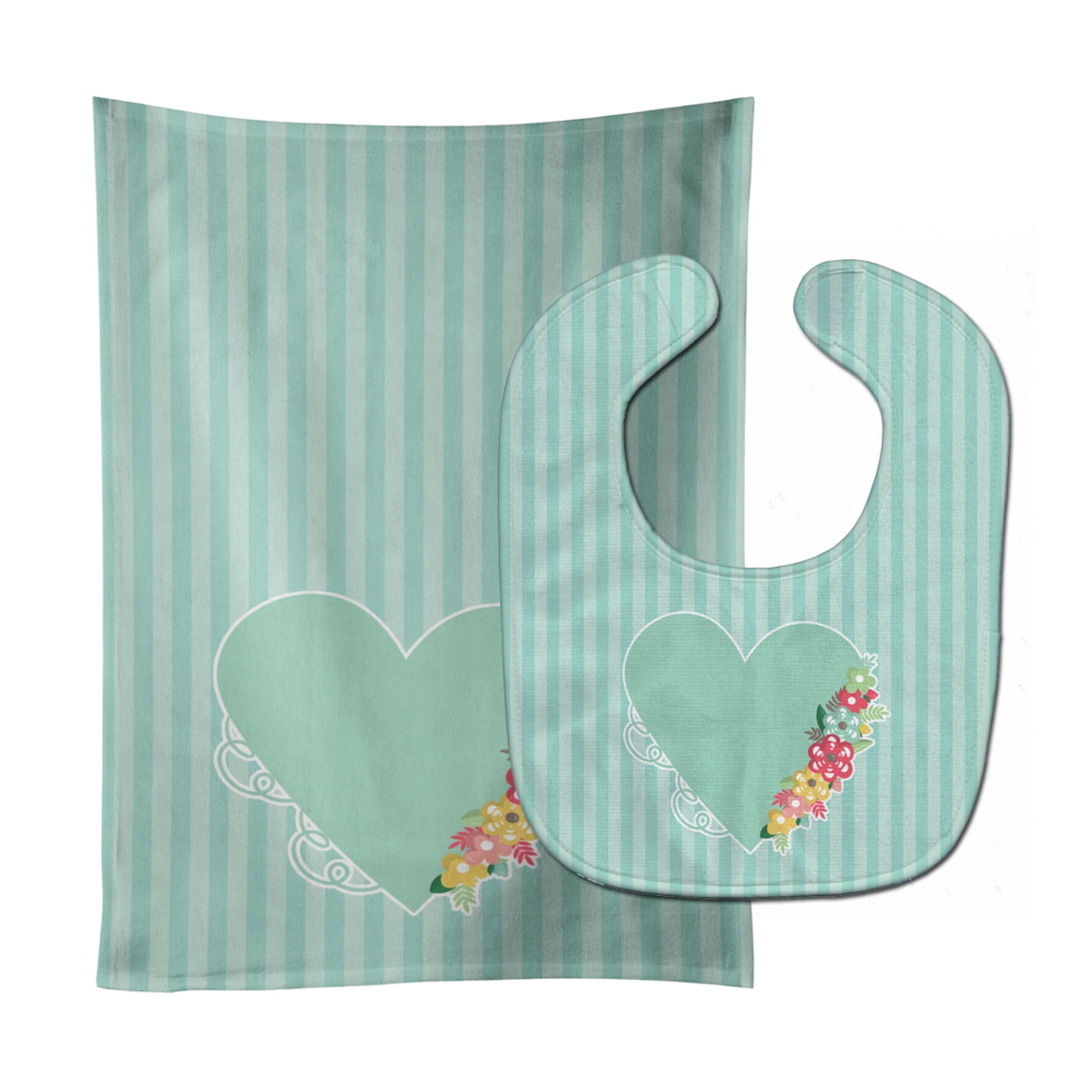 Heart & Flowers No.2 Baby Bib & Burp Cloth