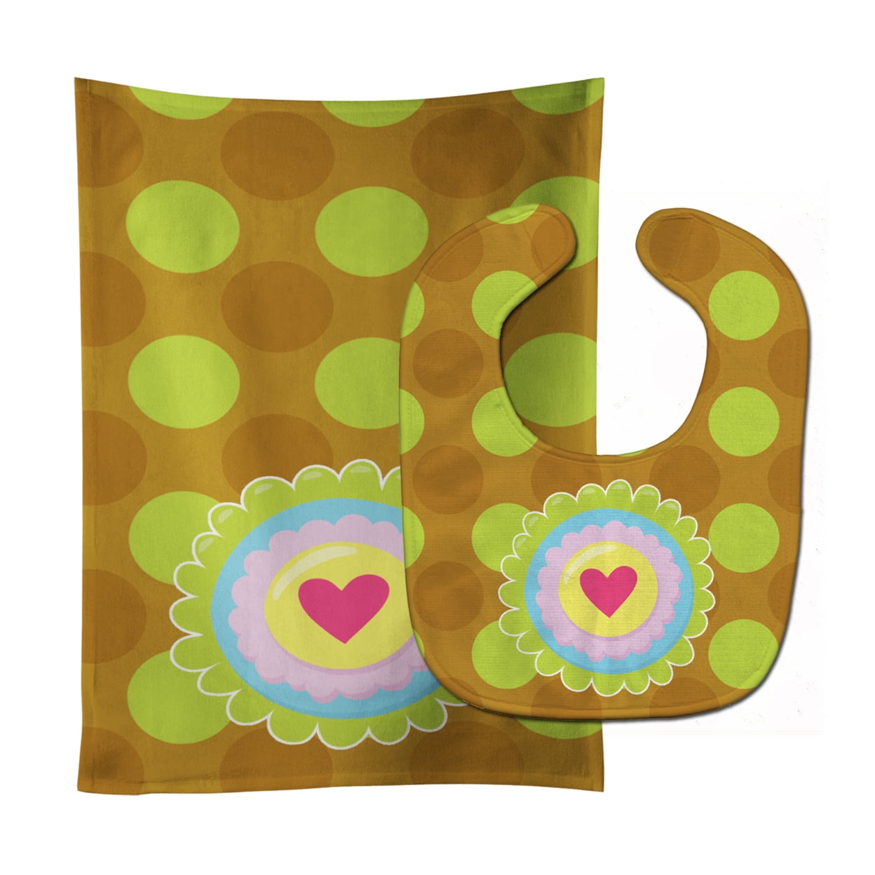 Heart Flower Green Baby Bib & Burp Cloth