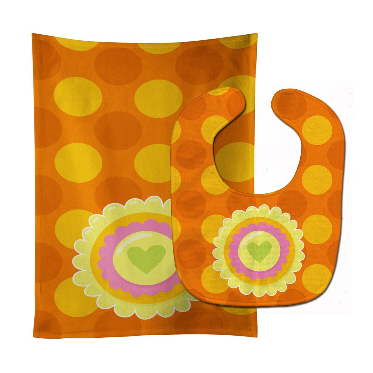 Heart Flower Orange Baby Bib & Burp Cloth