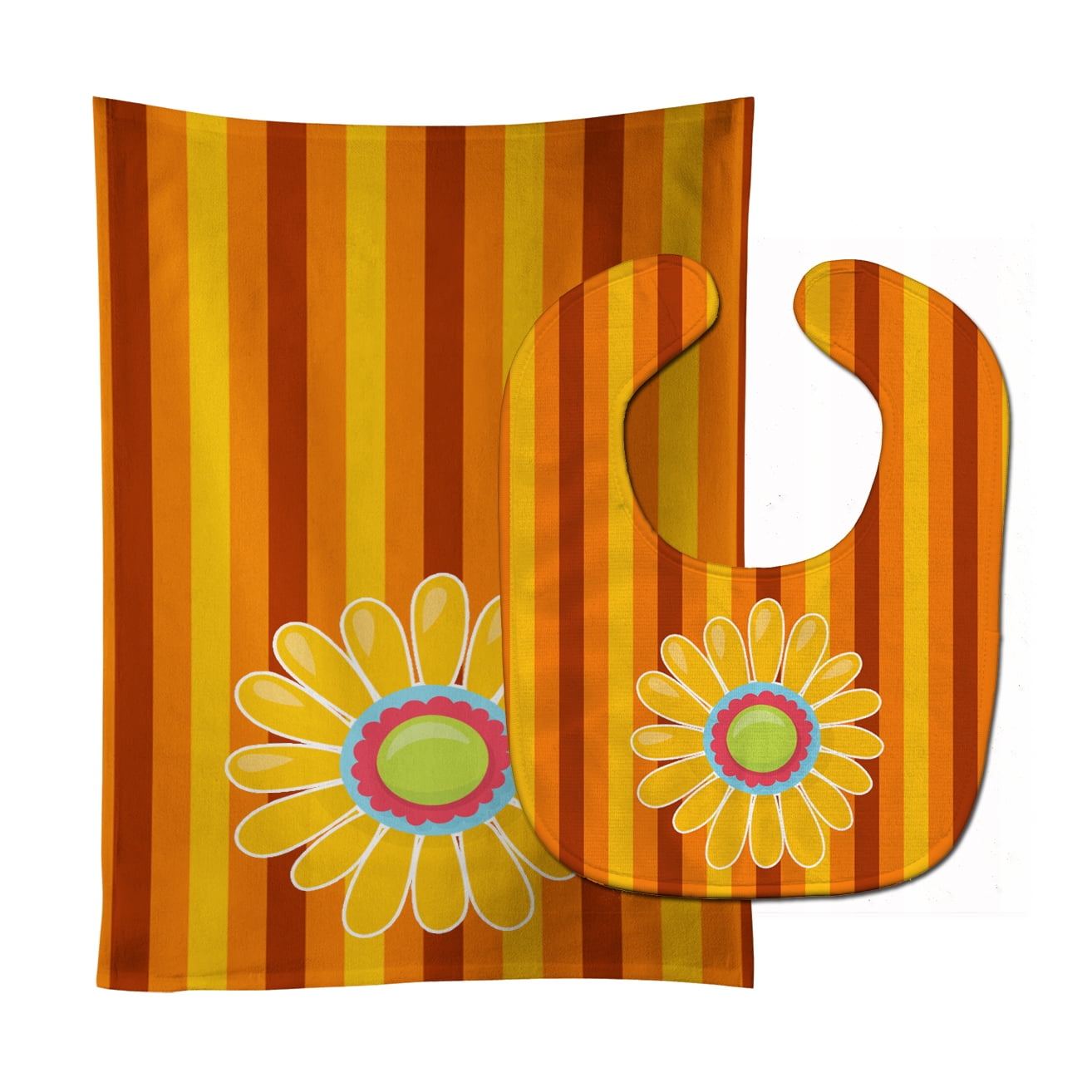 Heart Flower Orange No.2 Baby Bib & Burp Cloth