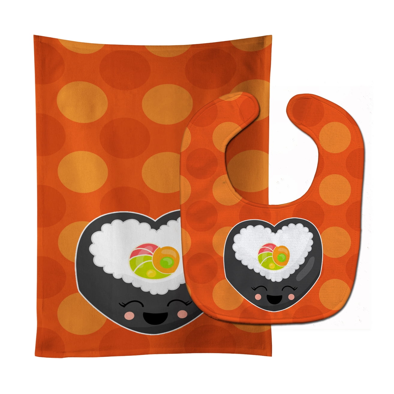 Heart Sushi Roll With Face Baby Bib & Burp Cloth