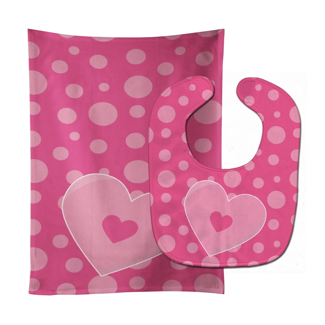 Hearts on Polkadots Baby Bib & Burp Cloth