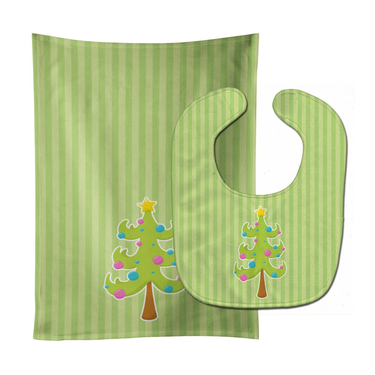 Holiday Christmas Tree & Stripes Baby Bib & Burp Cloth