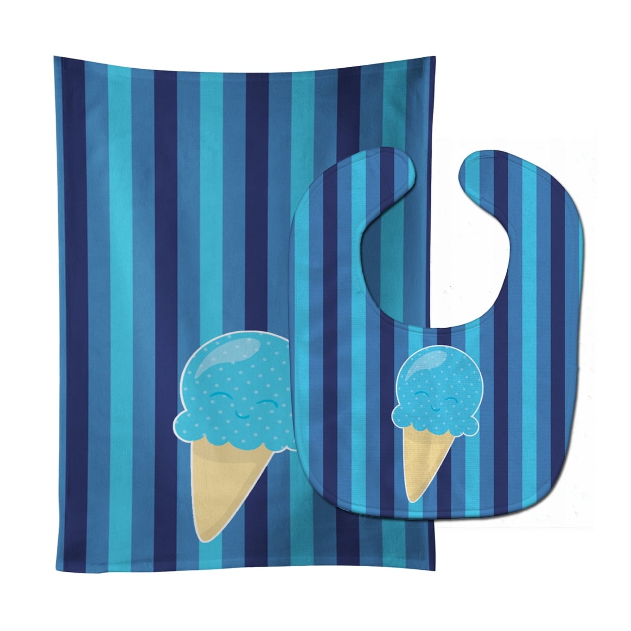 Ice Cream Cone Blue Baby Bib & Burp Cloth