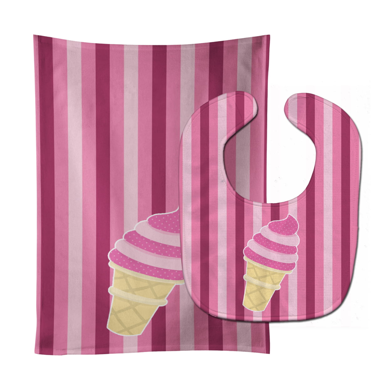 Ice Cream Cone Pink Swirl Baby Bib & Burp Cloth