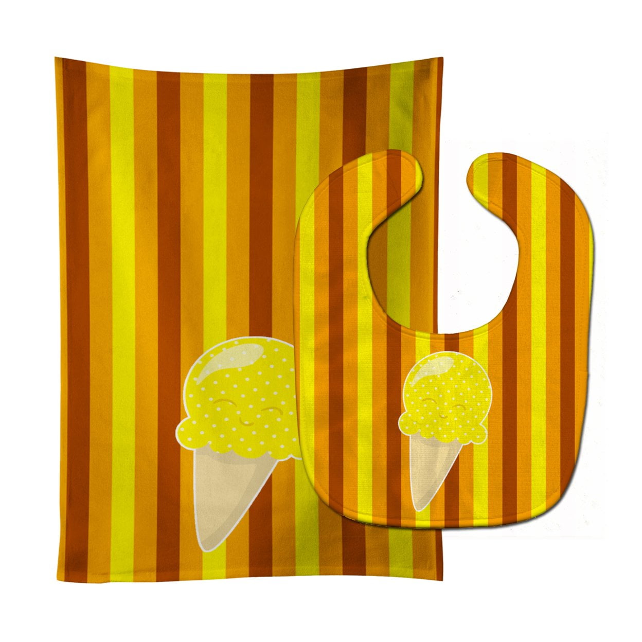 Ice Cream Cone Yellow Baby Bib & Burp Cloth