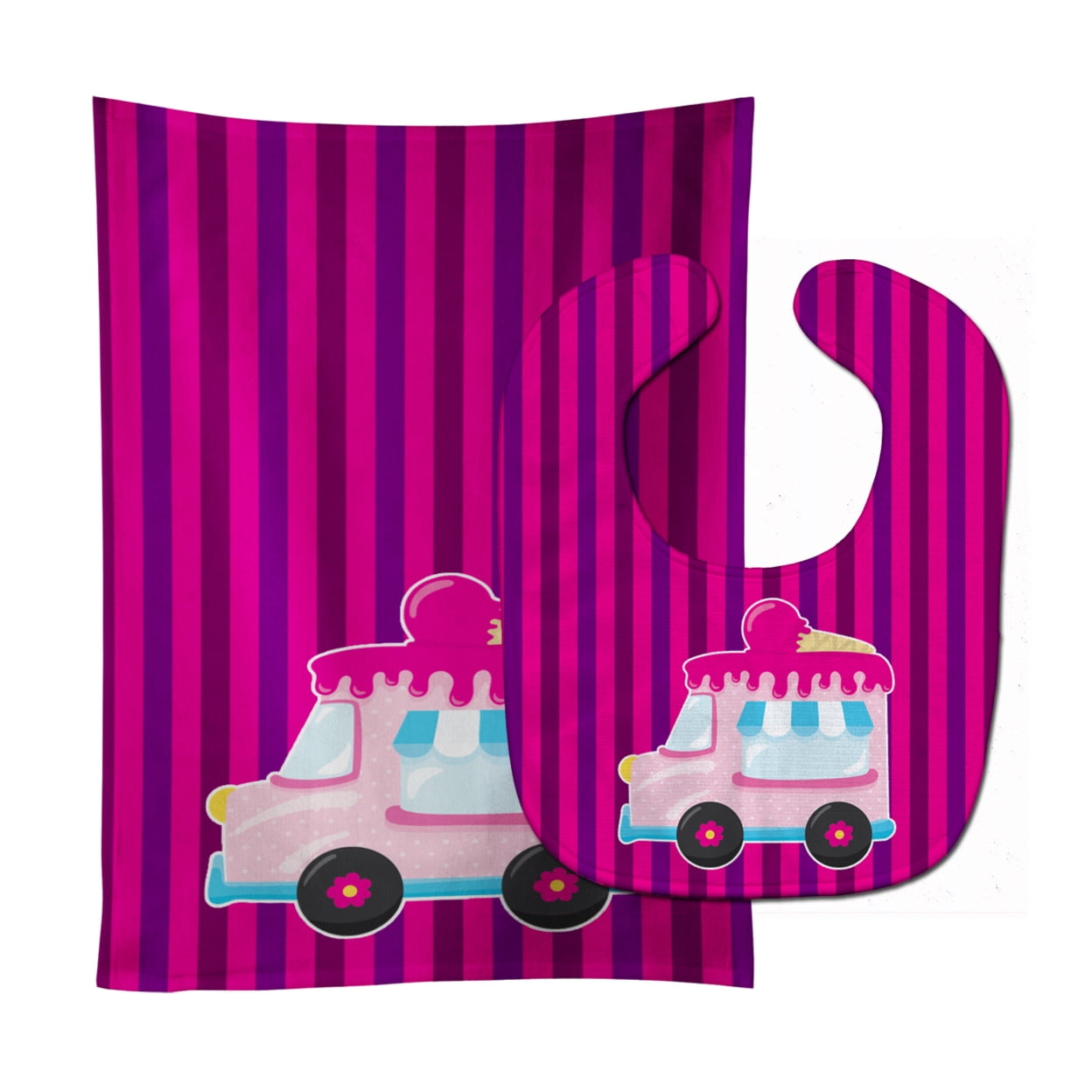 Ice Cream Truck Pink Baby Bib & Burp Cloth