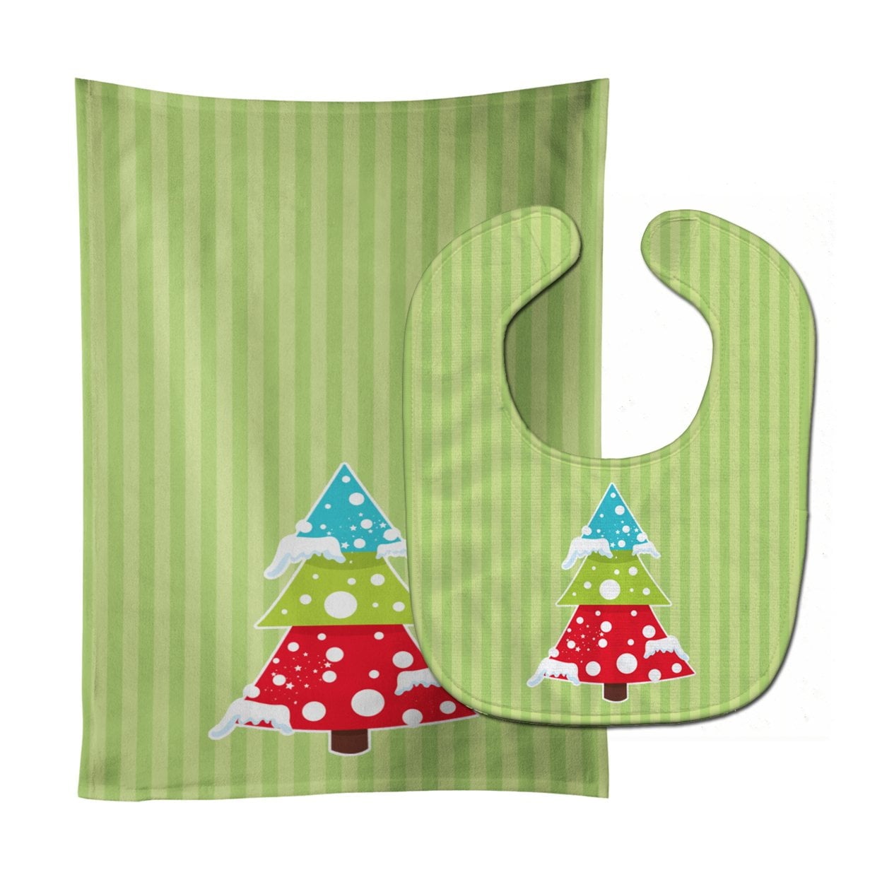Merry Christmas Tree & Stripes Baby Bib & Burp Cloth