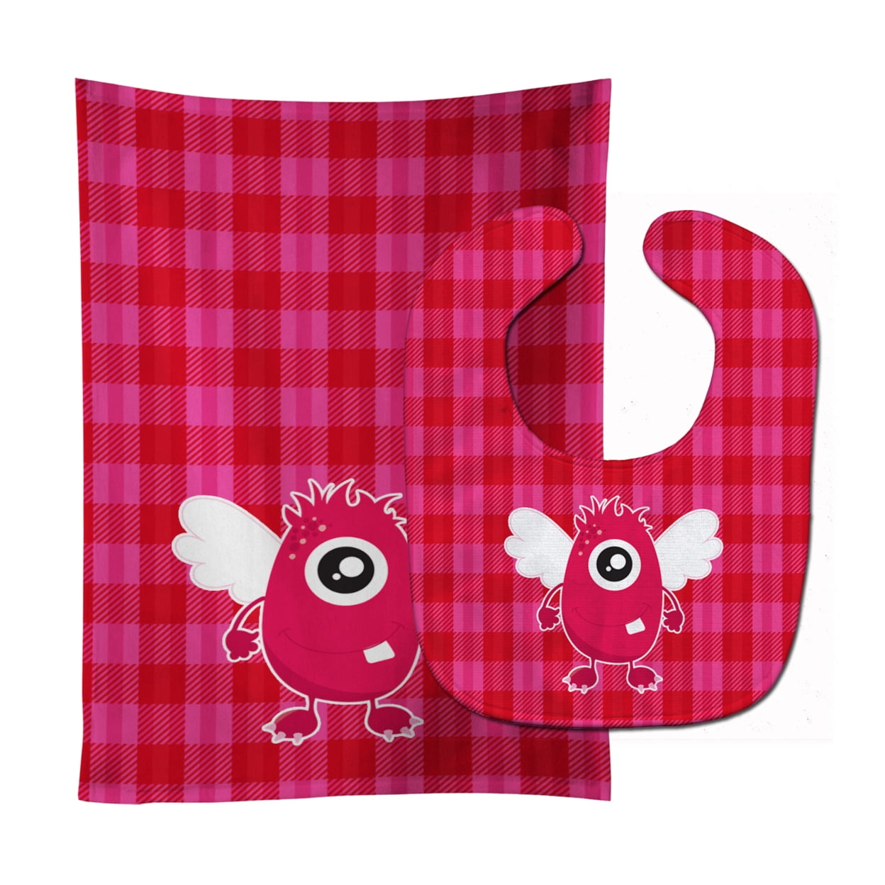 Monster Angel on Plaid No.2 Baby Bib & Burp Cloth
