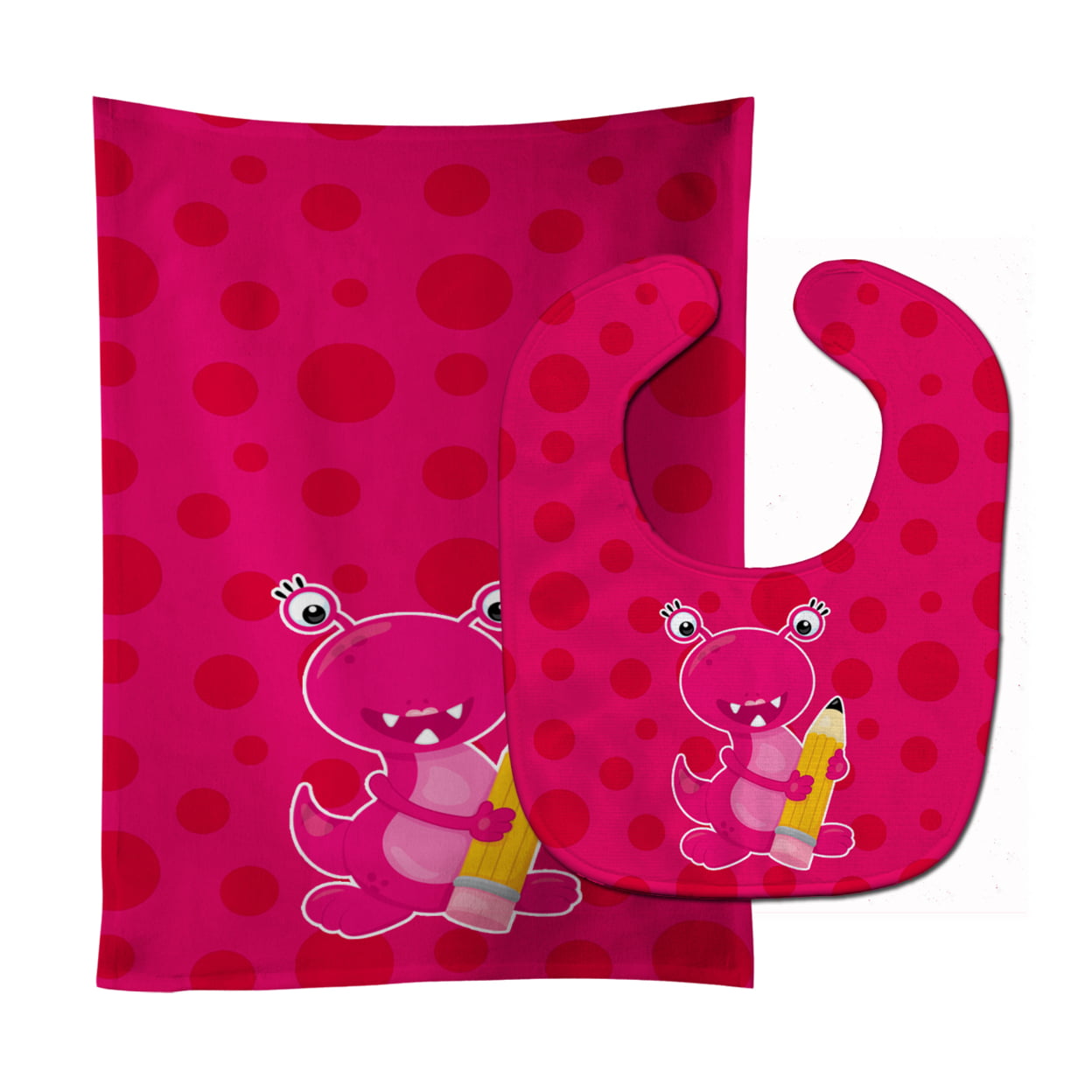 Monster Pink Baby Bib & Burp Cloth