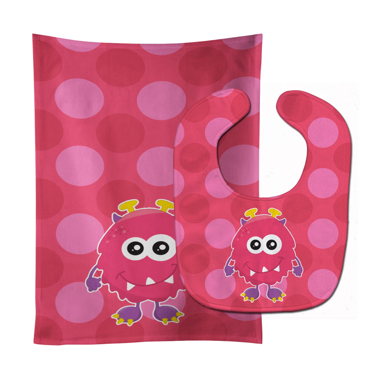 Monster Pink Bly Baby Bib & Burp Cloth
