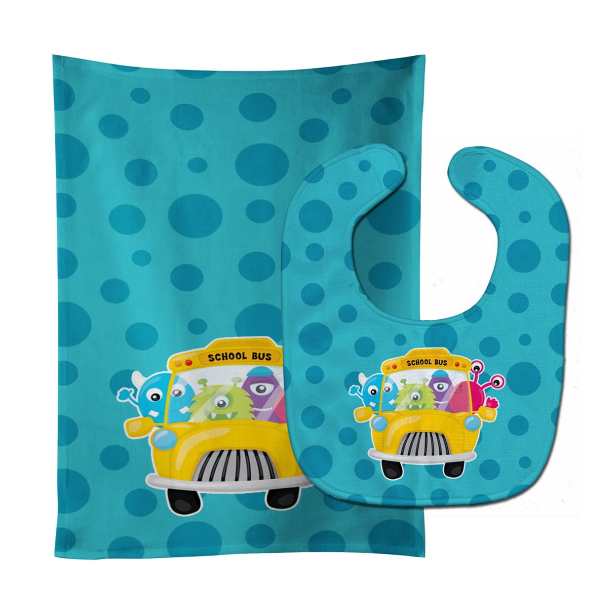 Monster School Bus Baby Bib & Burp Cloth