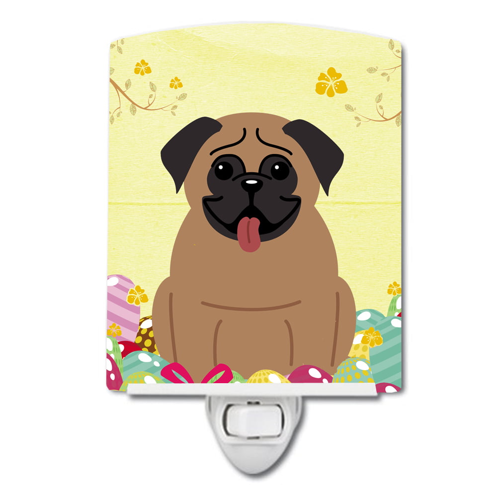 BB6005CNL Easter Eggs Pug Brown Ceramic Night Light