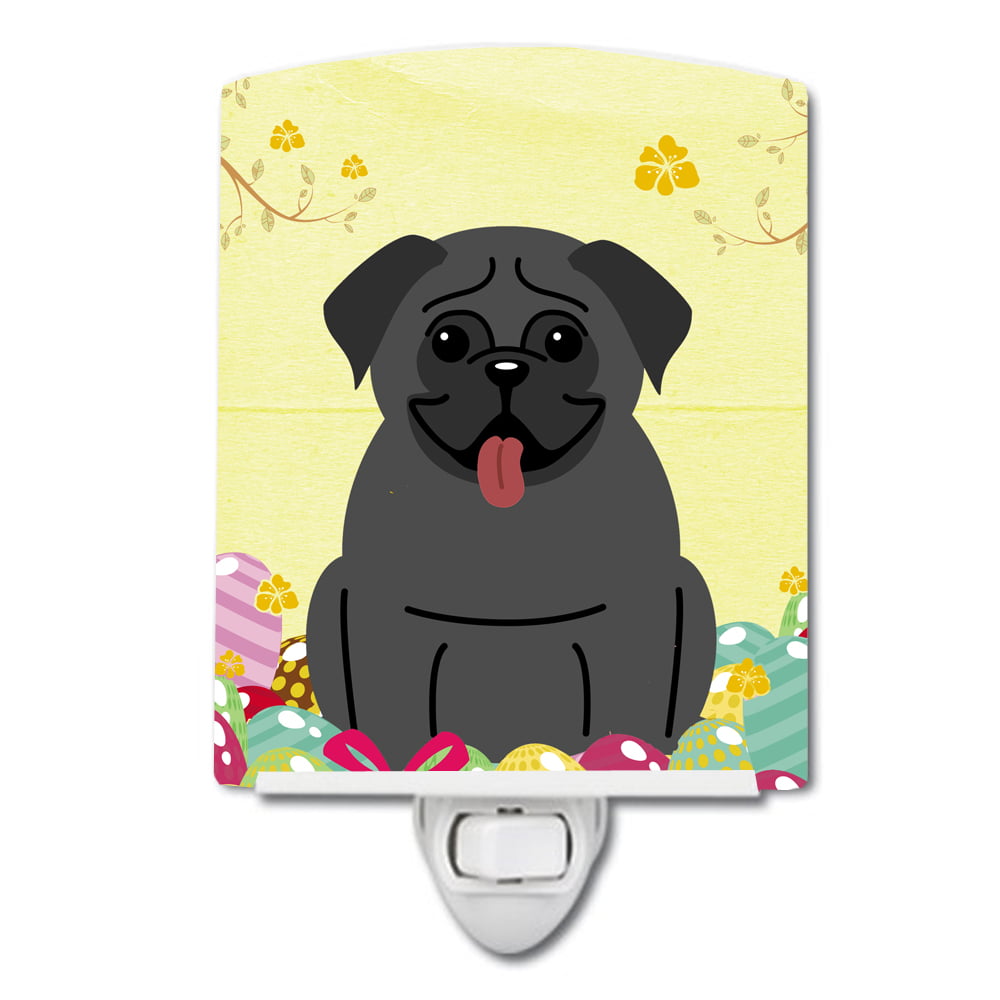 BB6006CNL Easter Eggs Pug Black Ceramic Night Light