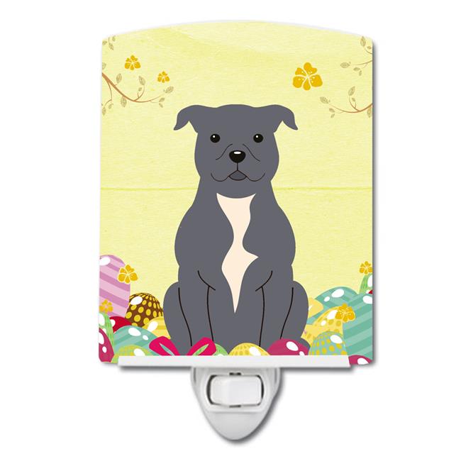 BB6046CNL Easter Eggs Staffordshire Bull Terrier Blue Ceramic Night Light