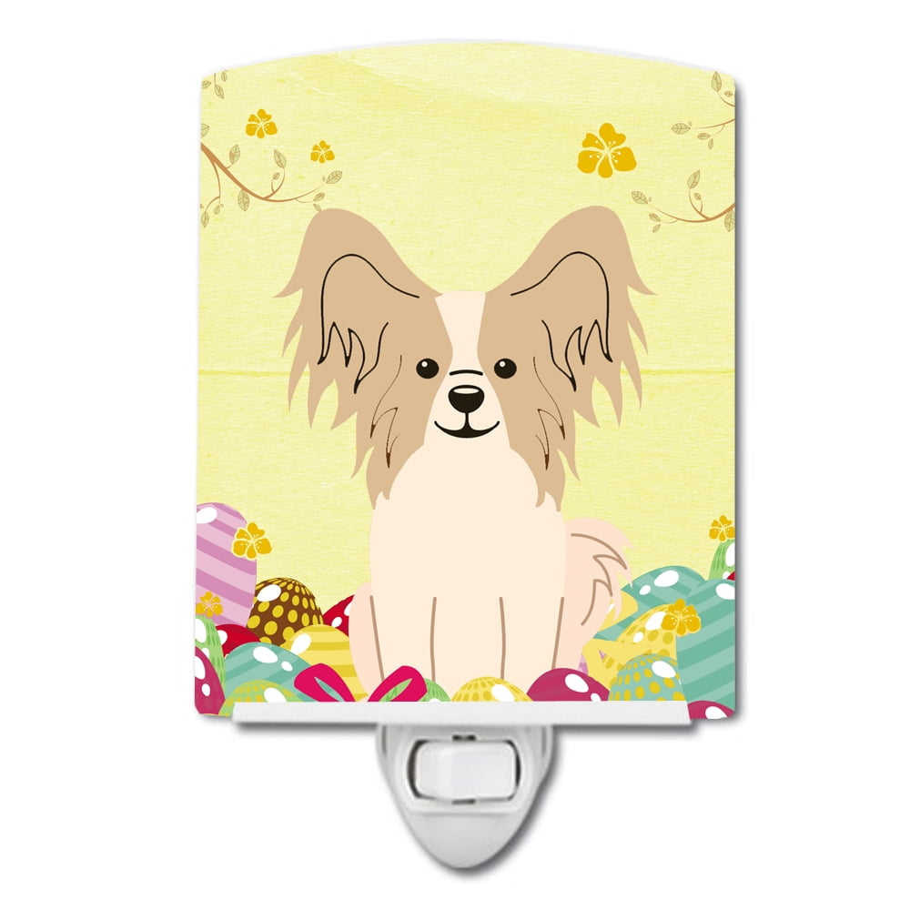 BB6077CNL Easter Eggs Papillon Sable White Ceramic Night Light