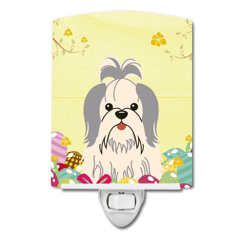BB6085CNL Easter Eggs Shih Tzu Silver White Ceramic Night Light