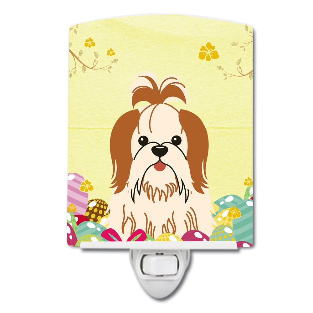 BB6087CNL Easter Eggs Shih Tzu Red White Ceramic Night Light