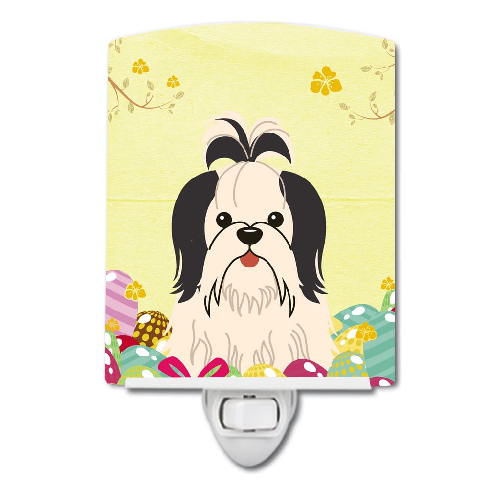 Easter Eggs Shih Tzu Black White Ceramic Night Light