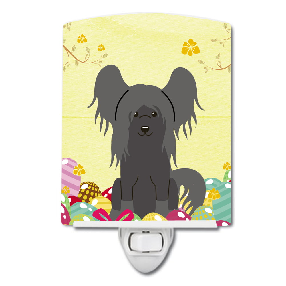 BB6112CNL Easter Eggs Chinese Crested Black Ceramic Night Light