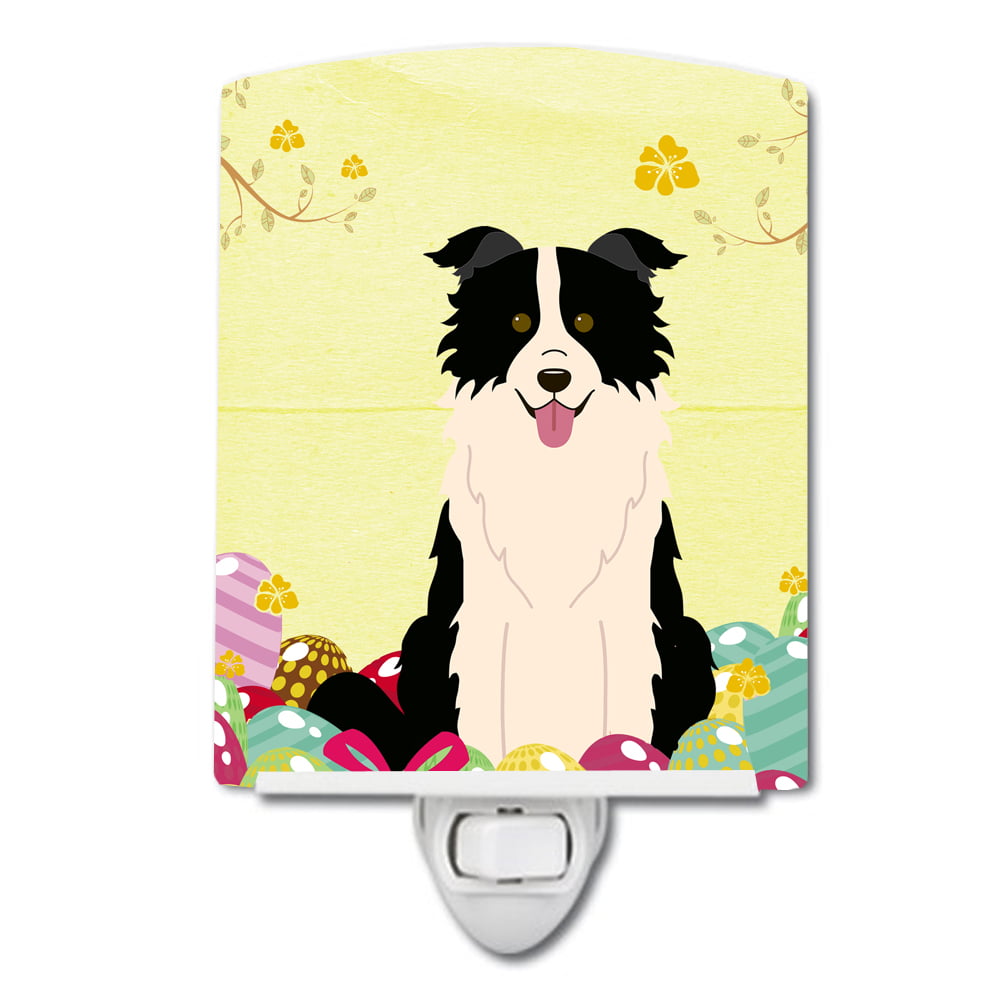 BB6118CNL Easter Eggs Border Collie Black White Ceramic Night Light