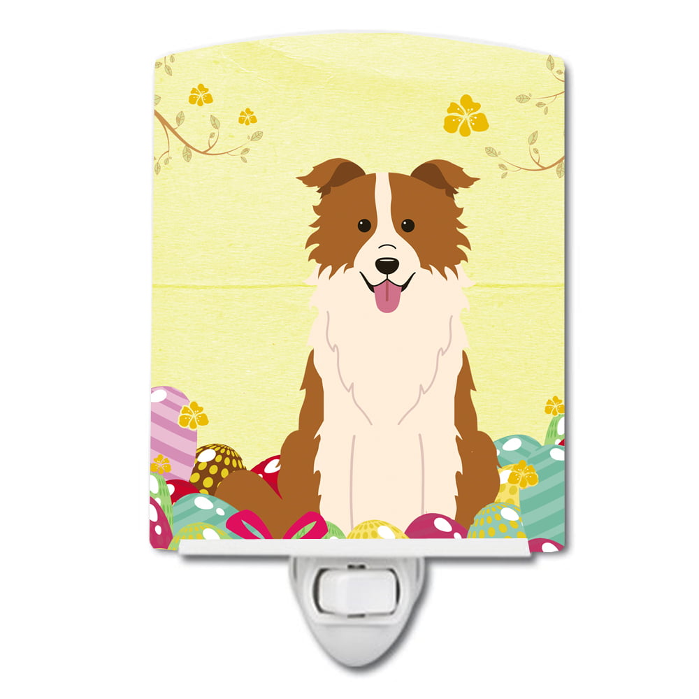 BB6119CNL Easter Eggs Border Collie Red White Ceramic Night Light