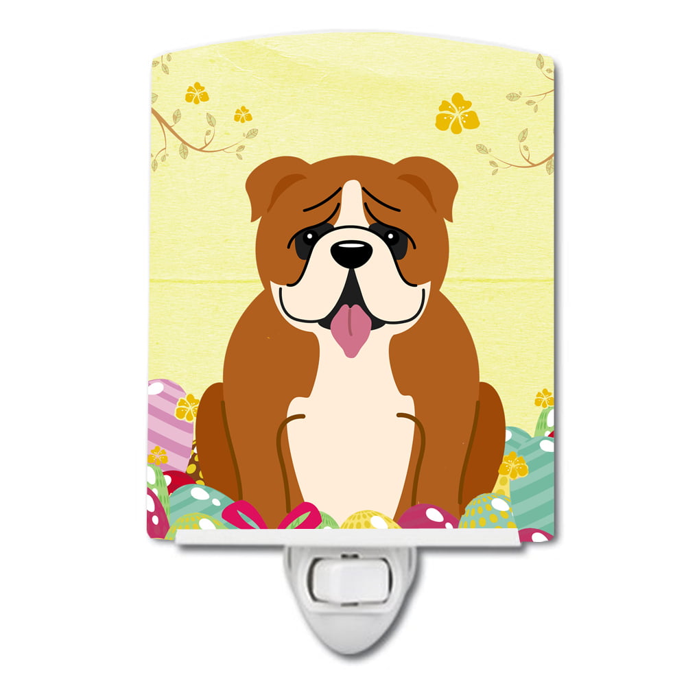 BB6120CNL Easter Eggs English Bulldog Red White Ceramic Night Light